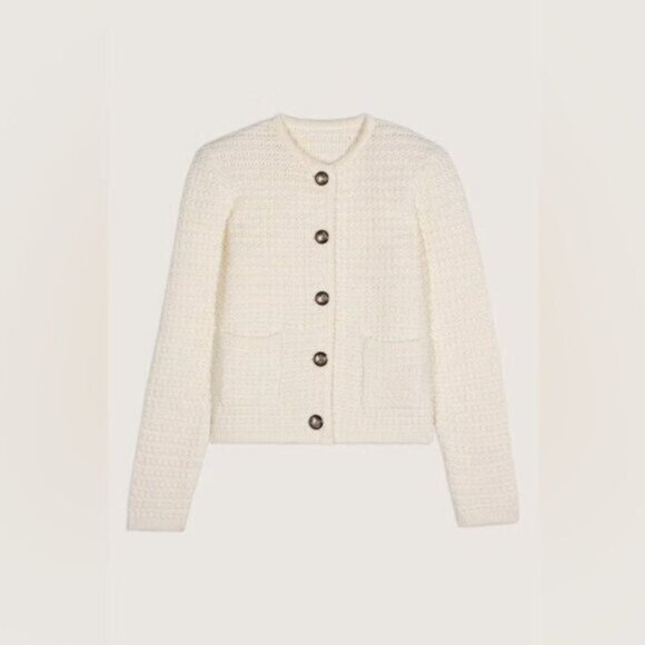 NEW Ba&sh Bash Gaspard Tweed Cardigan Jacket in Ecru Cream White | size XS / 0 - Picture 4 of 13